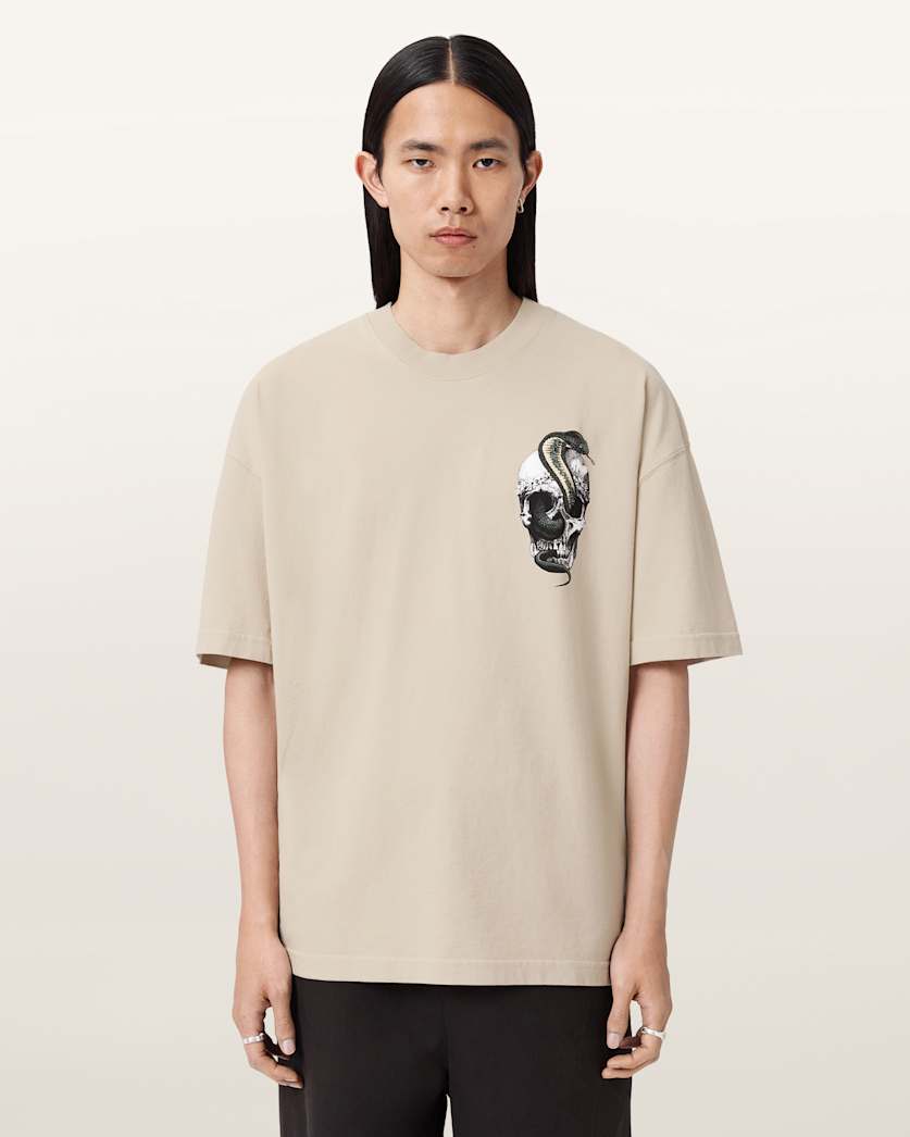 Snakehead Oversized Graphic T-Shirt ALMOND WHITE | ALLSAINTS